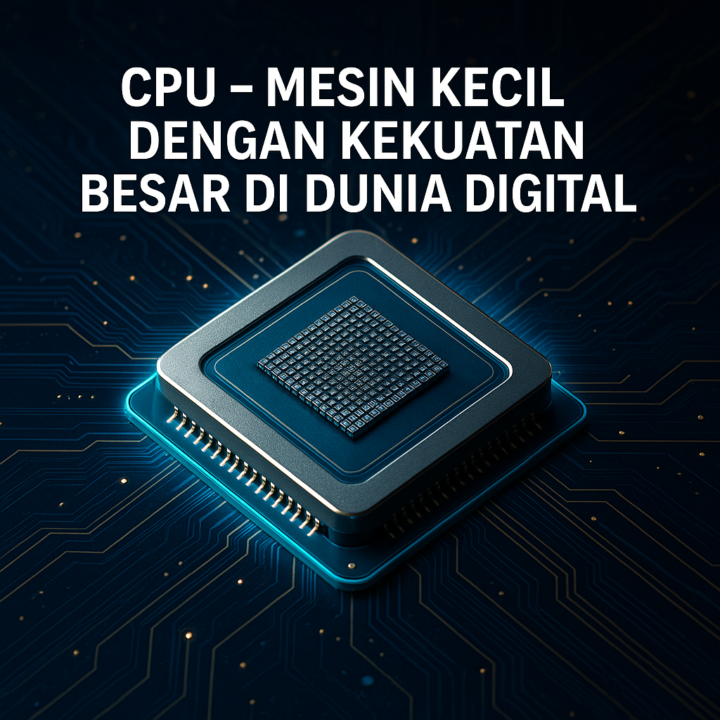 Chip CPU modern di atas papan sirkuit biru futuristik