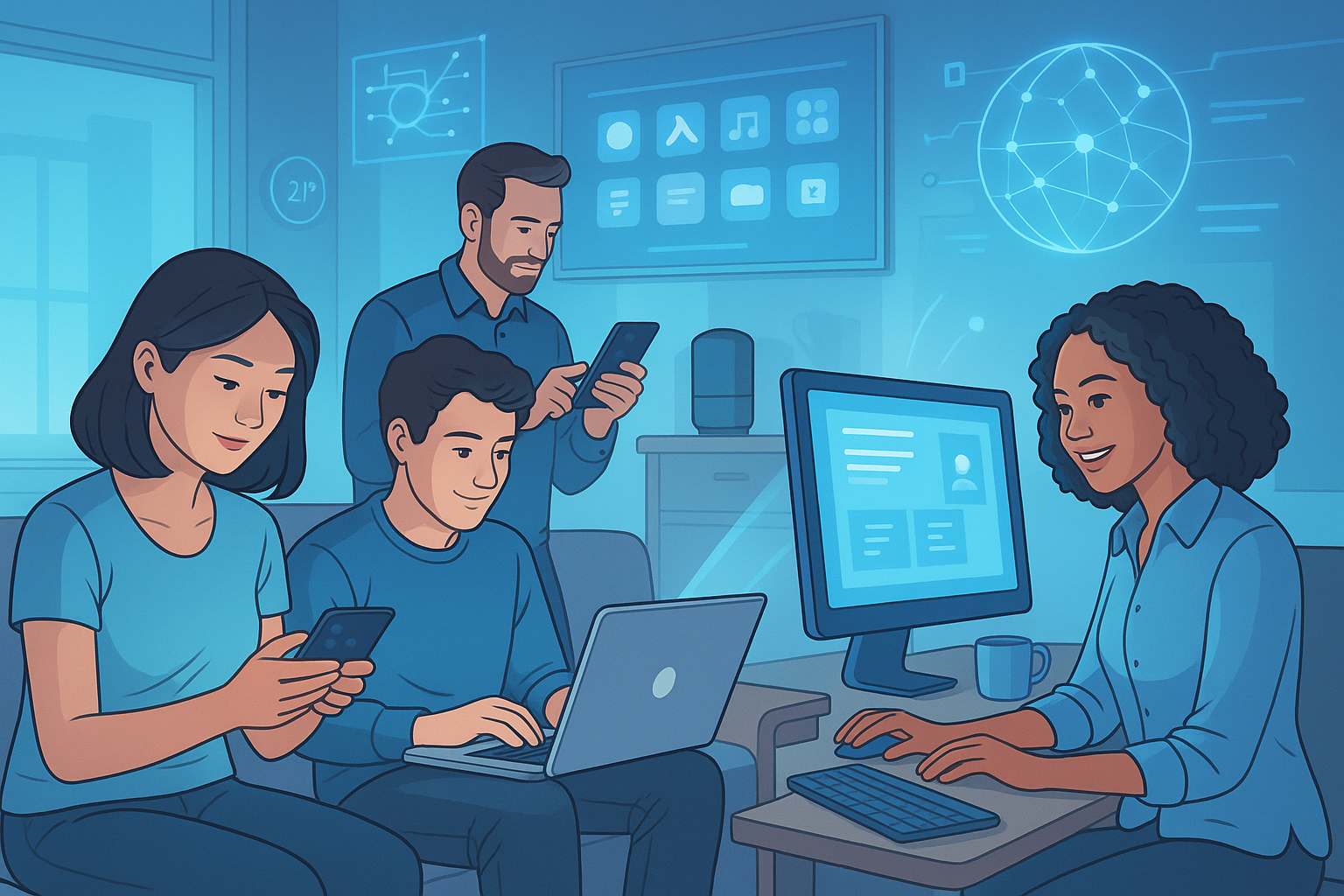 Ilustrasi teknologi modern yang memengaruhi kehidupan sehari-hari